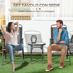 Outsunny 3-Piece Garden Set with 2 Chairs 53.5x64x93 cm and Coffee Table Ø45x50 cm, Metal, Dark Grey