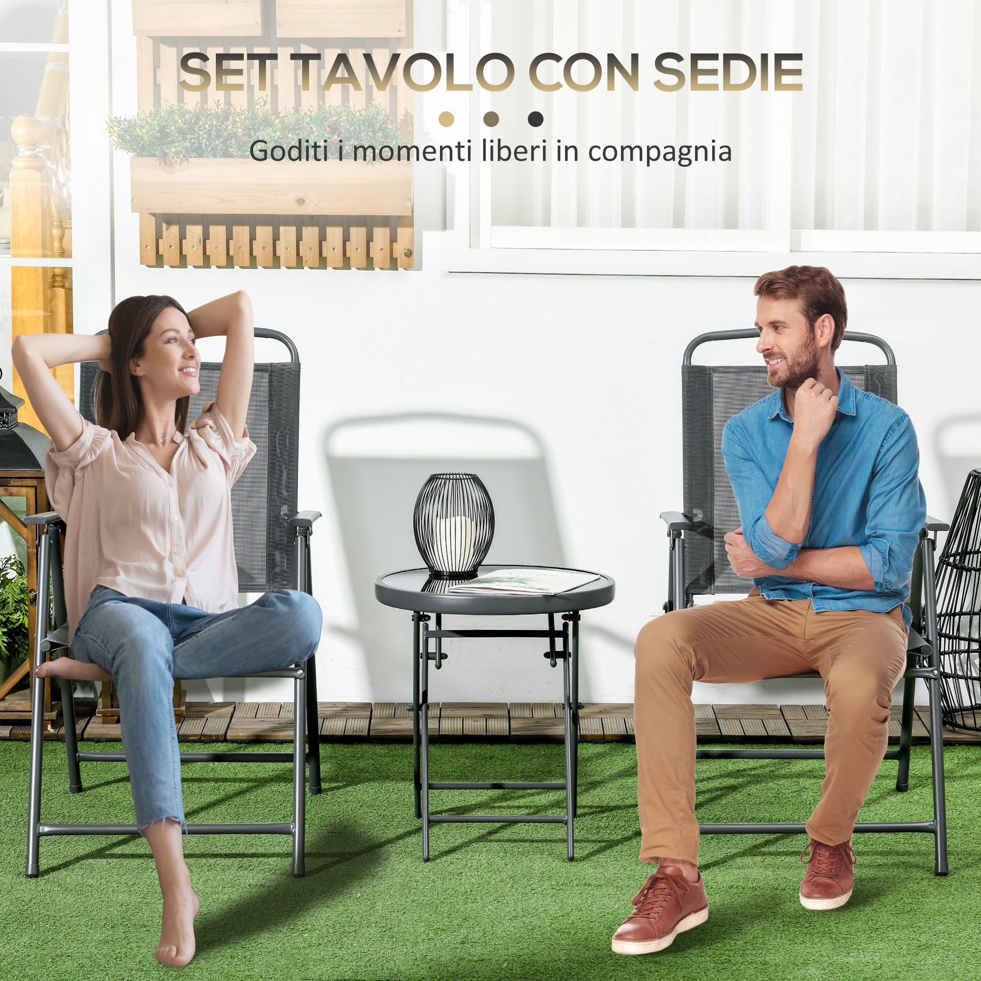Outsunny 3-Piece Garden Set with 2 Chairs 53.5x64x93 cm and Coffee Table Ø45x50 cm, Metal, Dark Grey