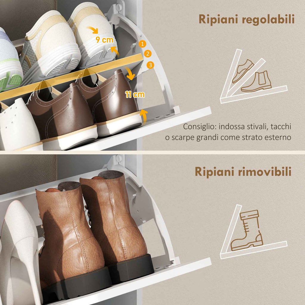 Shoe Rack with 3 Flap Drawers and Adjustable Shelves, for Hallway or Entryway