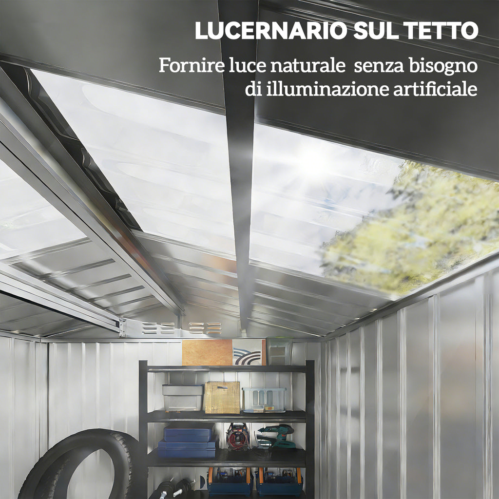 Metal Garden Shed with Air Vents and Double Sliding Door, 277x195x192 cm, Dark Grey