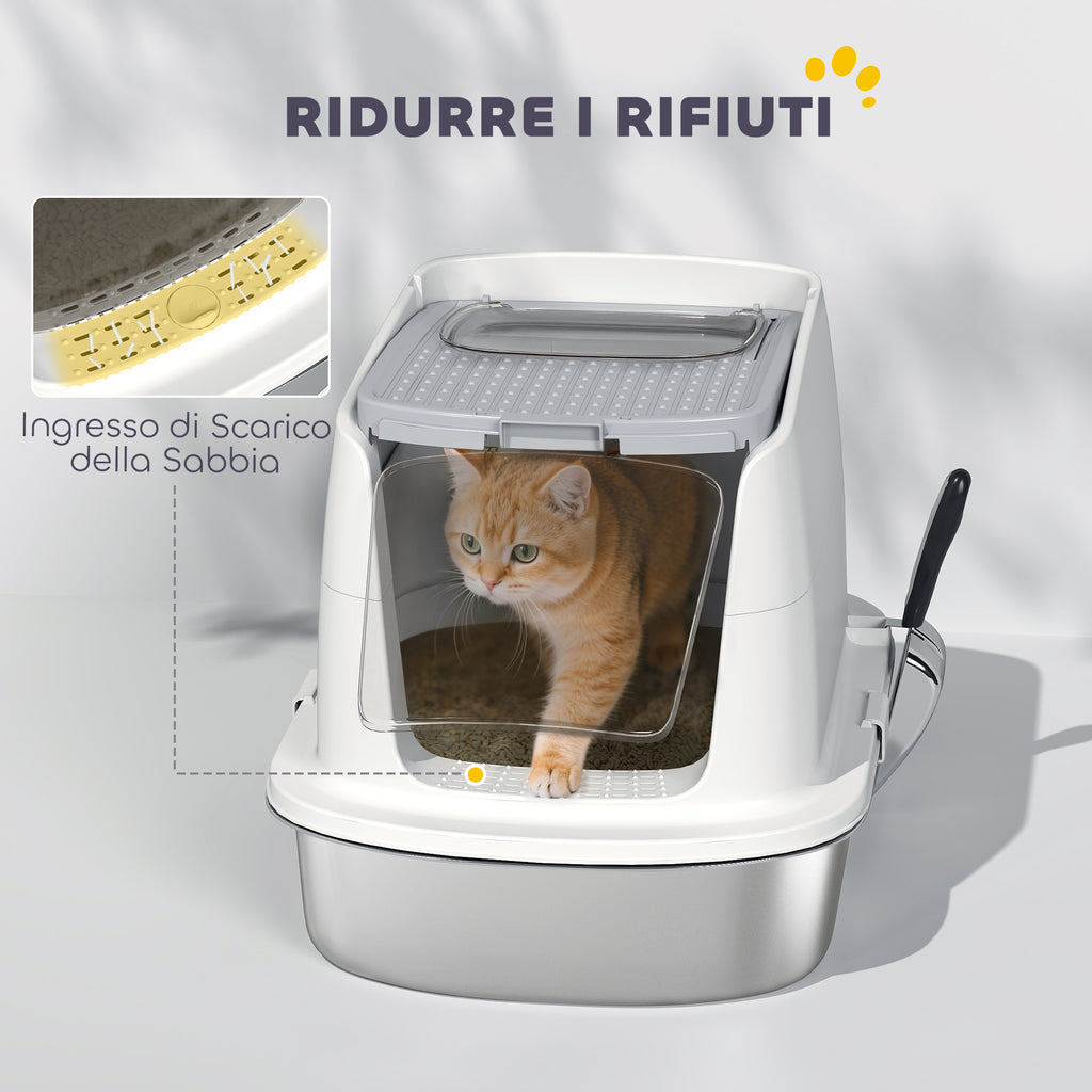 2-Bay Enclosed Cat Litter Box with Deodorizer and Scoop, 52.4 x 41.3 x 39.8 cm, White