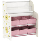 Toy Storage Shelf with 6 Fabric Drawers and 2-Tier Bookcase, Wood and Steel, 63x30x71 cm, Pink