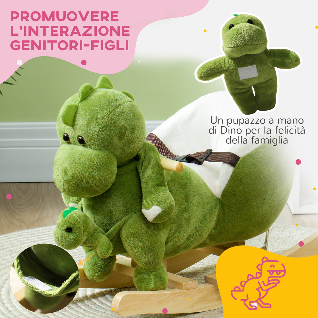 Dinosaur Rocking Horse for Children 18-36 Months with Sounds and Soft Cover, Green