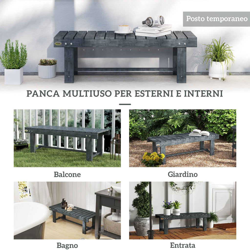 Outsunny 2-Seater Waterproof Garden Bench in Fir Wood, 110x38x35 cm, Grey