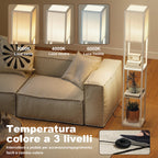 Floor Lamp with Shelves, Dimmable Light, Foot Switch and USB Ports, White
