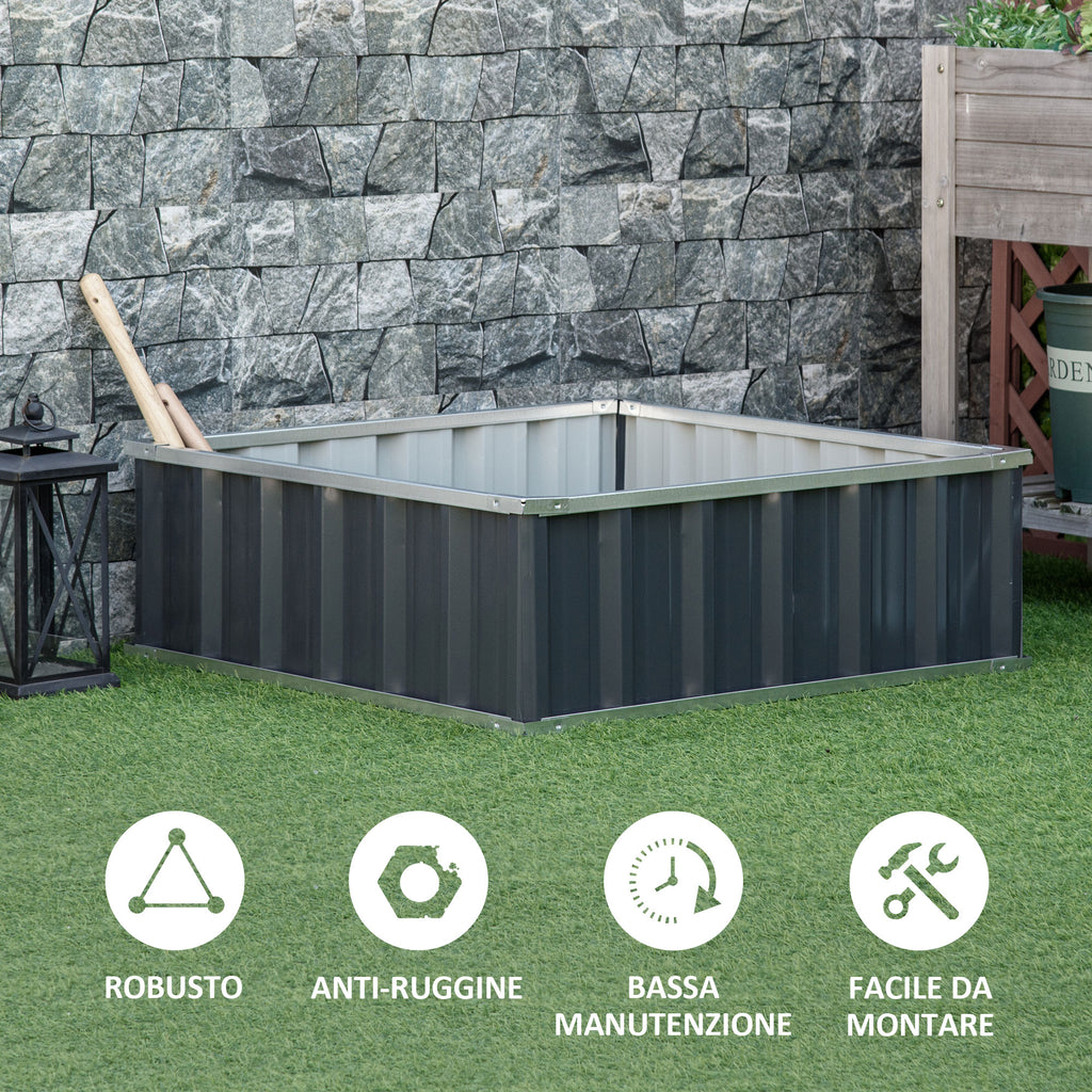 Steel Raised Garden Bed, Open Bottom and Assembly Without Tools, 90x90x30cm - Borgè