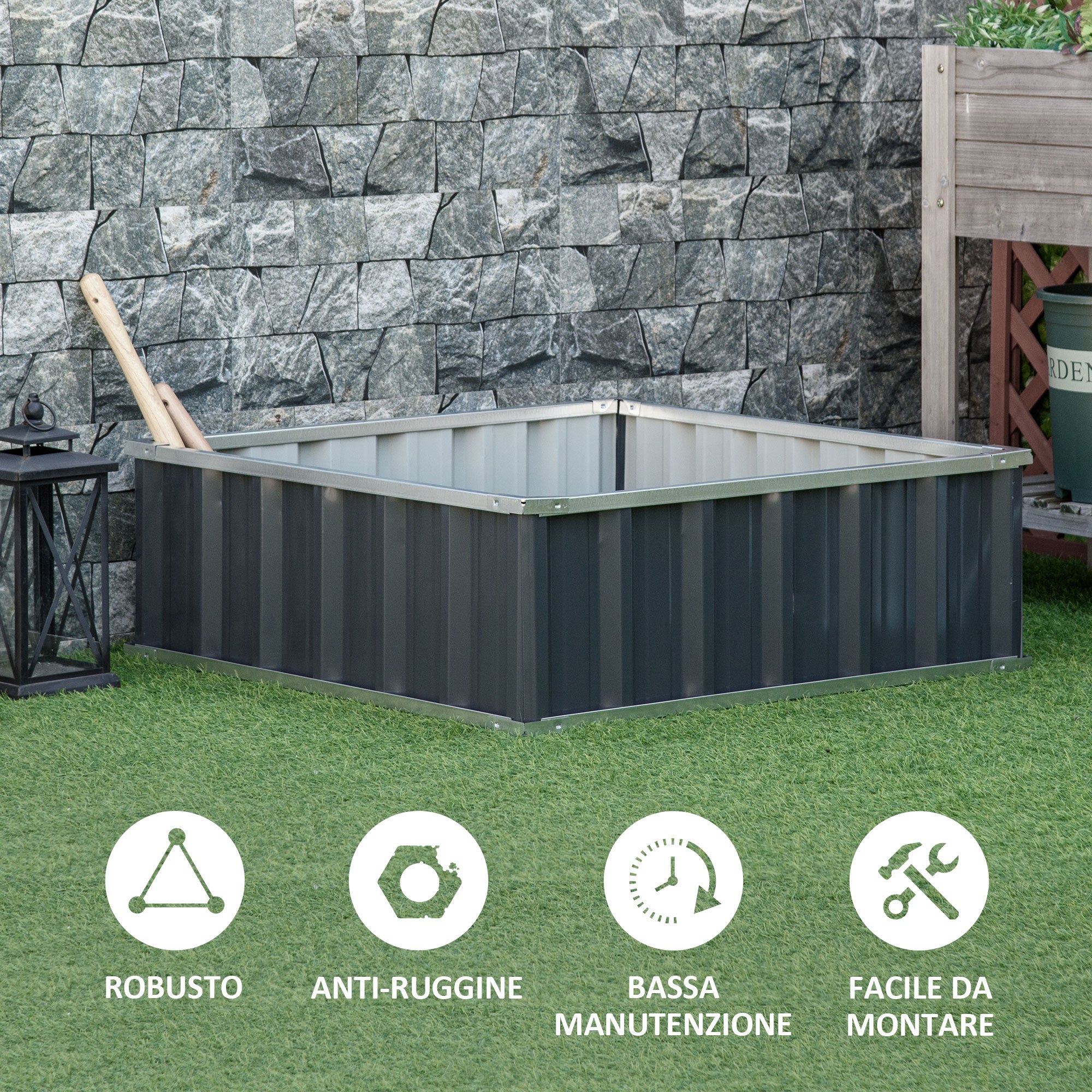 Steel Raised Garden Bed, Open Bottom and Assembly Without Tools, 90x90x30cm - Borgè