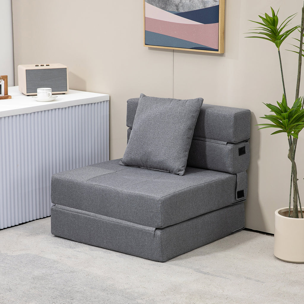 Folding Single Floor Chair Bed with Cushion Included, 70x70x61 cm, Grey