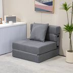 Folding Single Floor Chair Bed with Cushion Included, 70x70x61 cm, Grey