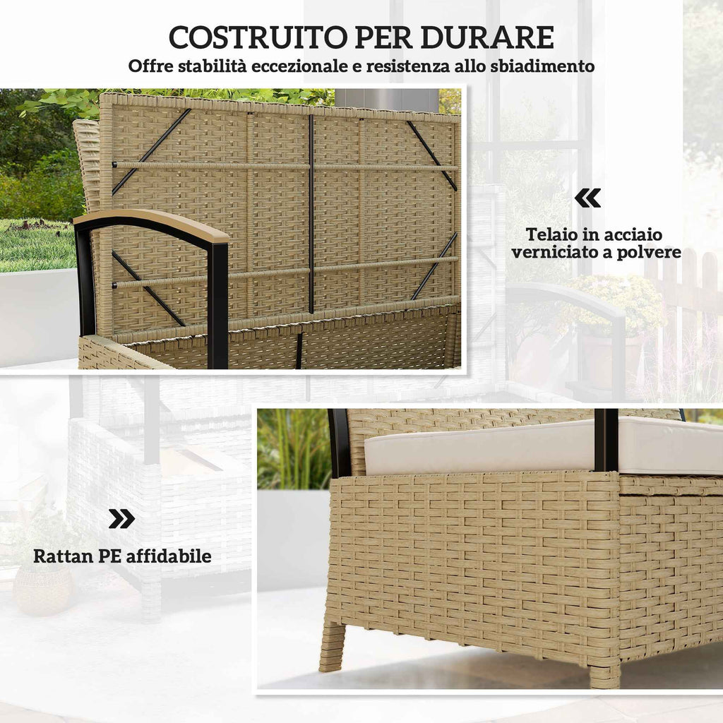 Outsunny 125L Storage Bench with Padded Cushion, Metal, 123x70x82 cm, Khaki