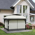 Garden Gazebo 4x3 m with Mosquito Nets and Double Roof, in Metal and Light Gray Polyester