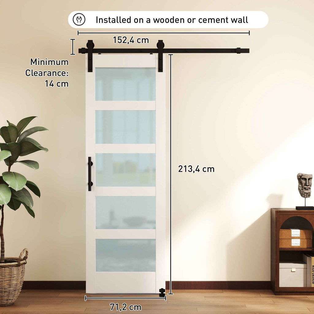 HOMCOM Sliding Door in Satin Glass with Track and Hardware Kit, in Wood, 71.2x3.5x213.4 cm, Multicolor