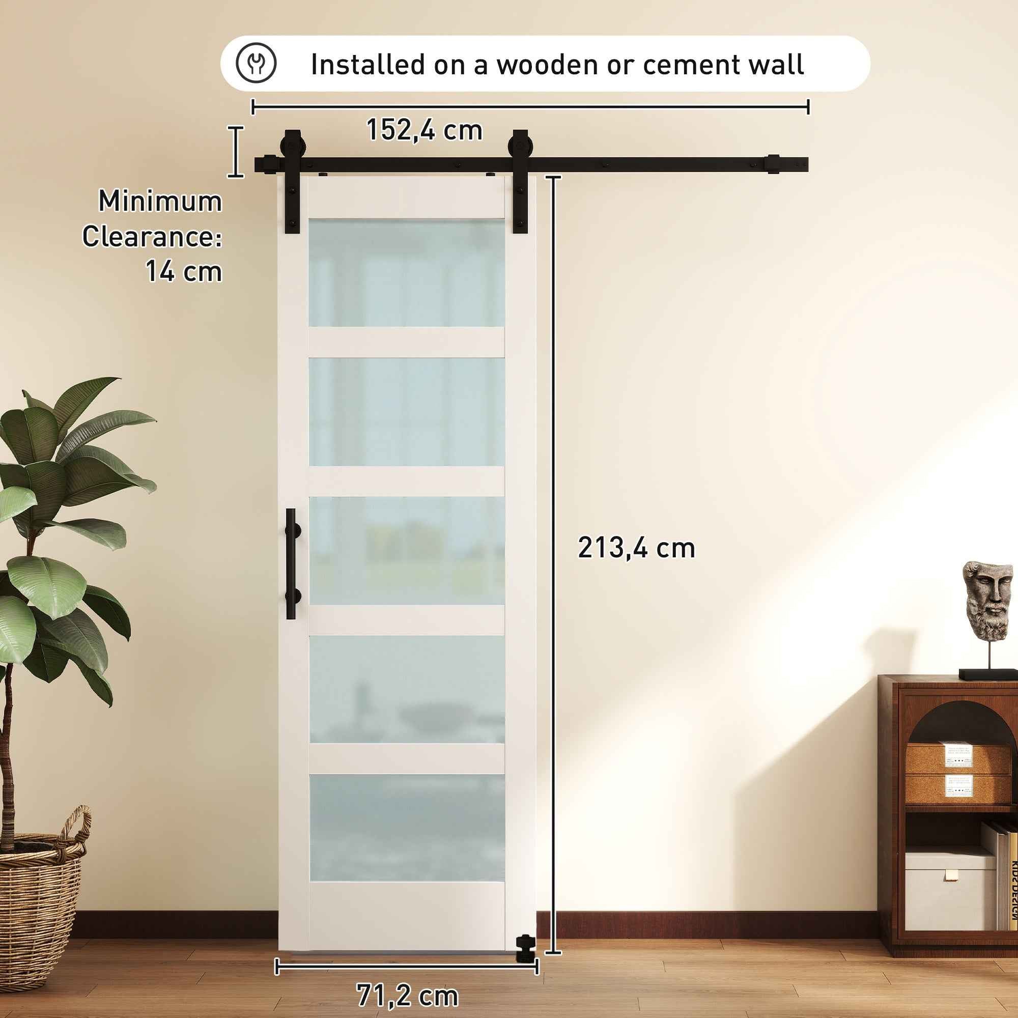 HOMCOM Sliding Door in Satin Glass with Track and Hardware Kit, in Wood, 71.2x3.5x213.4 cm, Multicolor