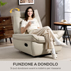Manually Reclining Relaxing Chair with Footrest and Swivel Base without Armrests, Cream