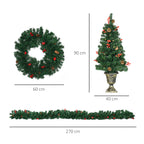 Christmas Decorations, 4-Piece Set with 2 Christmas Trees Φ40x90 cm, Christmas Garland and Christmas Wreath