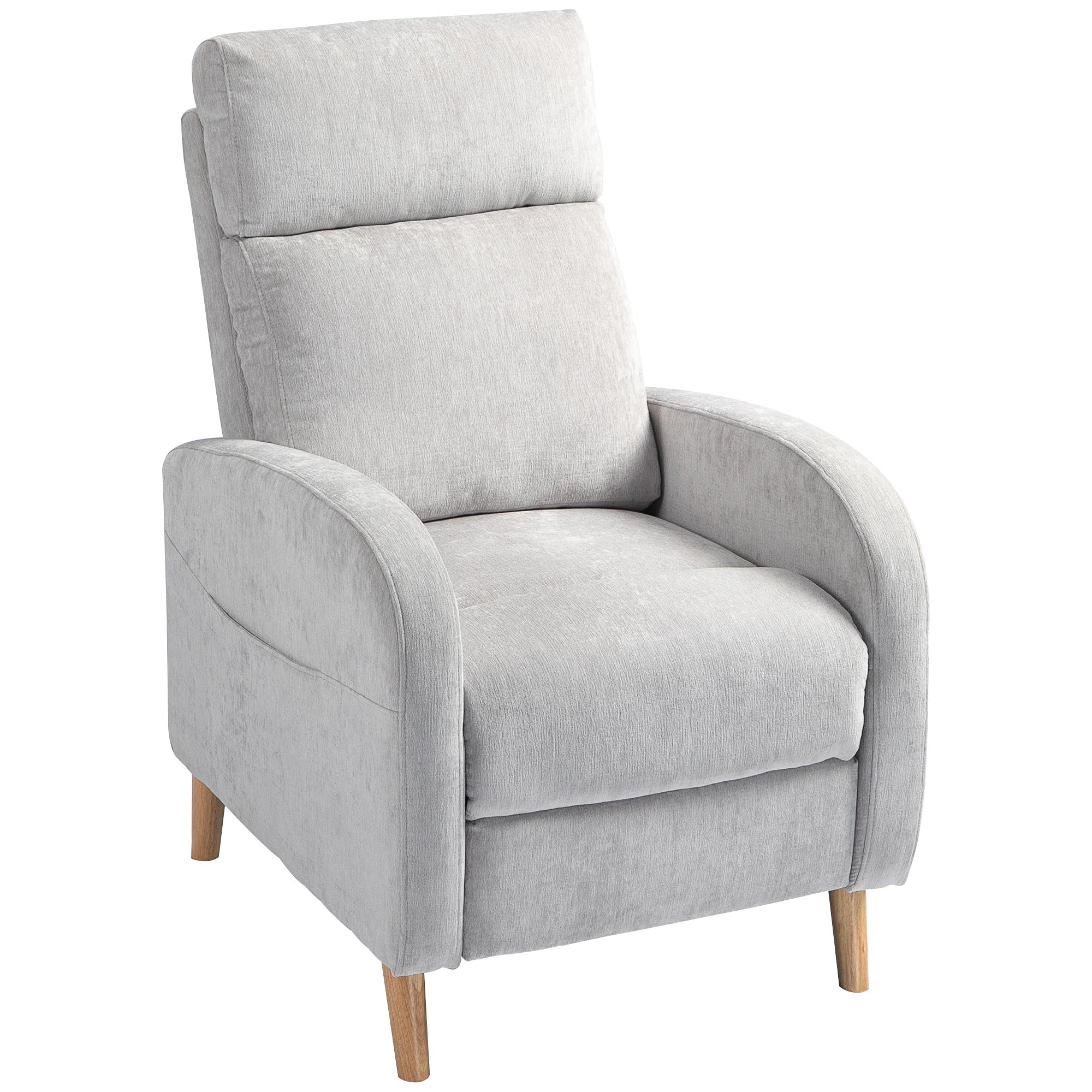 Reclining Armchair 150° max with Footrest, in Linen Effect Fabric, 68x90x106 cm, Light Gray
