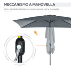 Rectangular Umbrella 2x3 m Foldable and Adjustable with Crank, in Aluminum and Polyester, Dark Gray