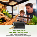 PawHut Raised and Foldable Reptile House with Tempered Glass and Plastic Lid and Walls, 60x45x32 cm, Black