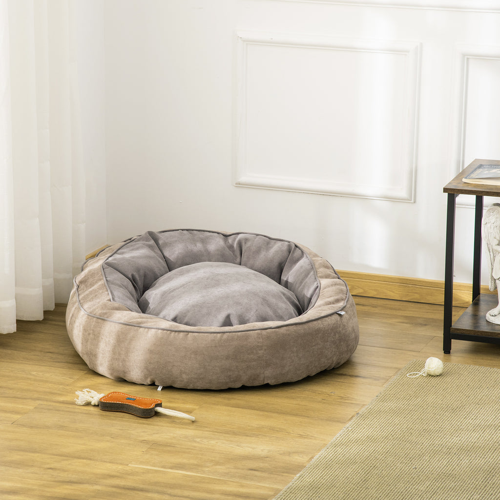 Padded Dog Bed with Cushion and Raised Edges, Fabric Cover, 85x85x35cm, Grey