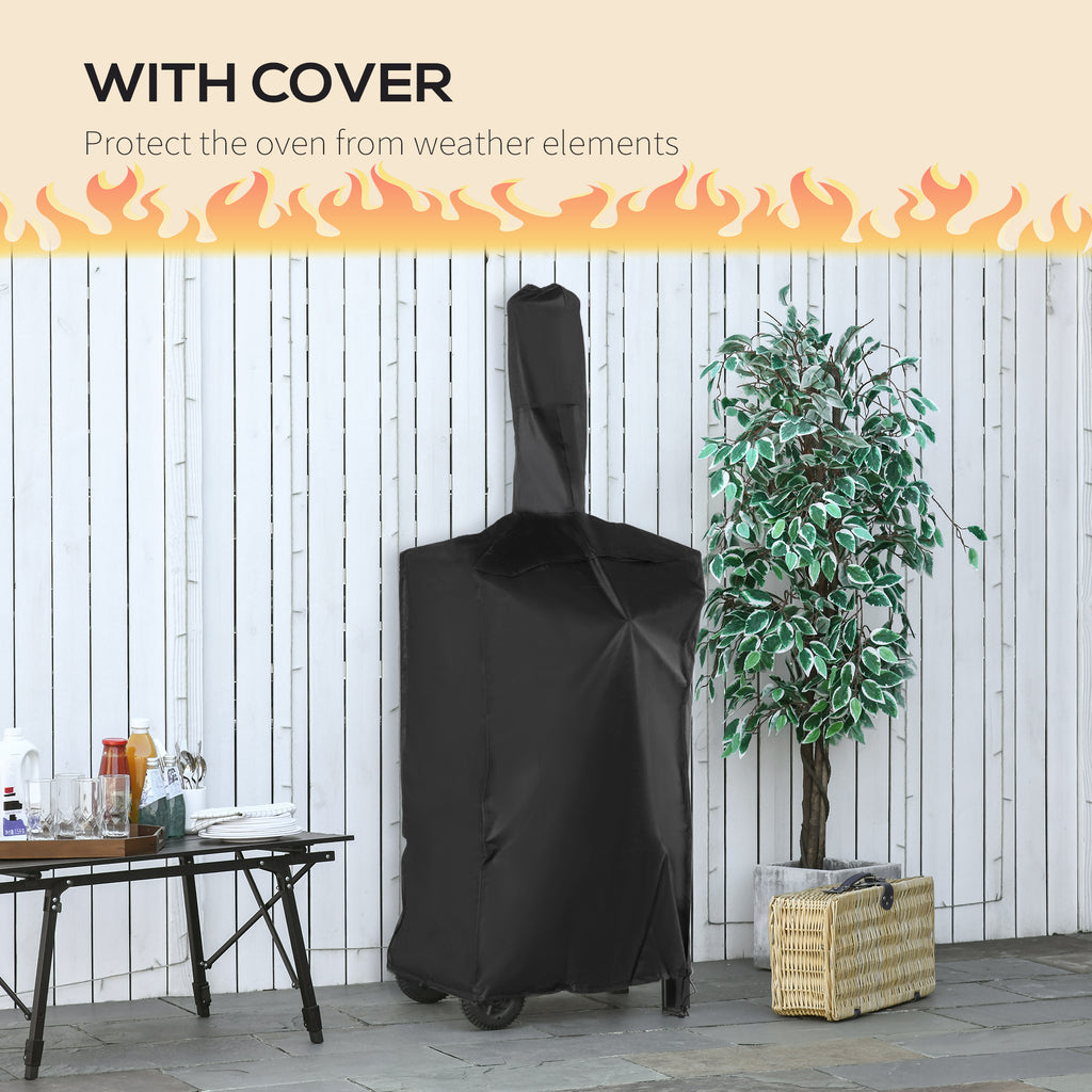 Outdoor Oven for pizza and portable charcoal barbecue in steel with fireplace and wheels, 63x54x161 cm, black - Borgè