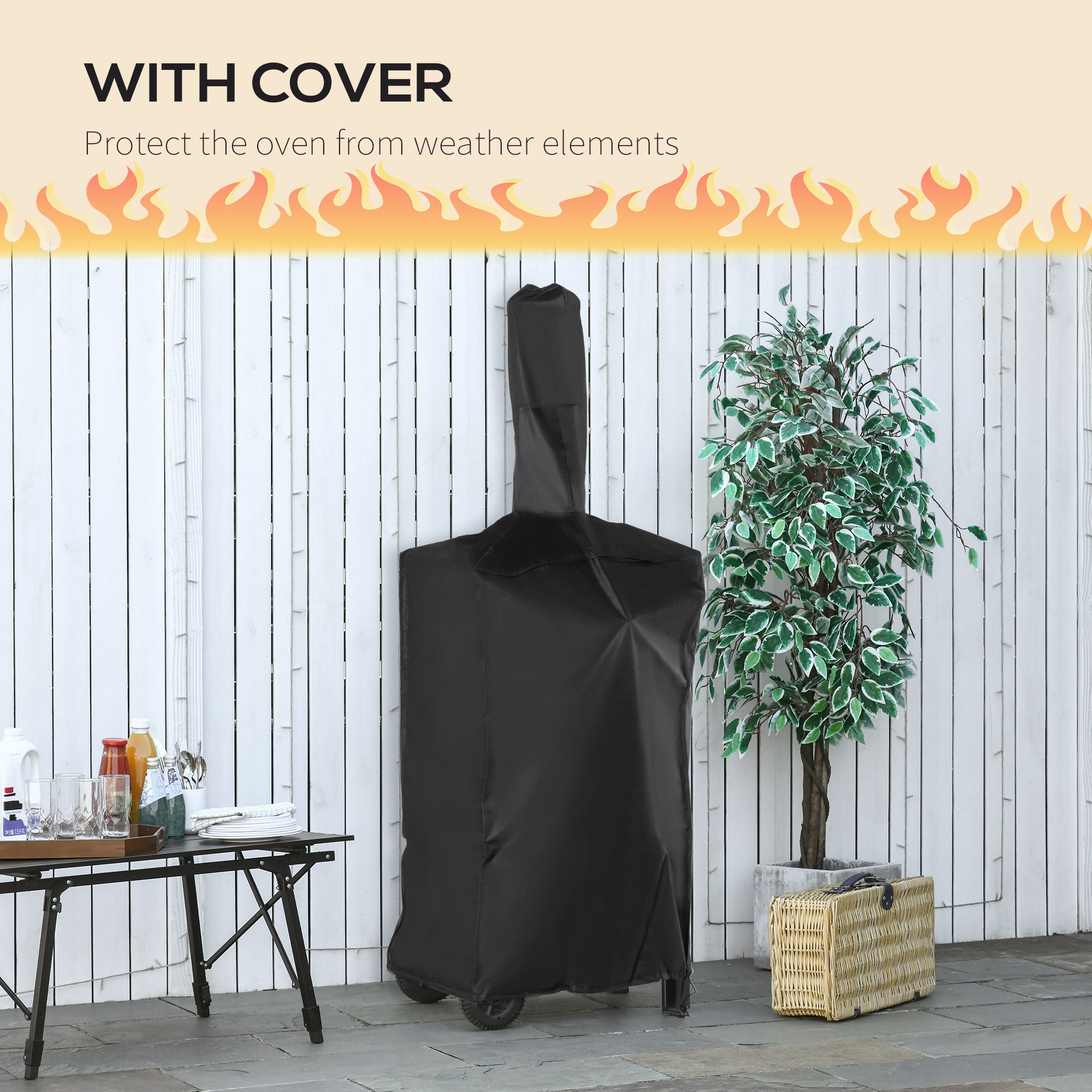Outdoor Oven for pizza and portable charcoal barbecue in steel with fireplace and wheels, 63x54x161 cm, black - Borgè