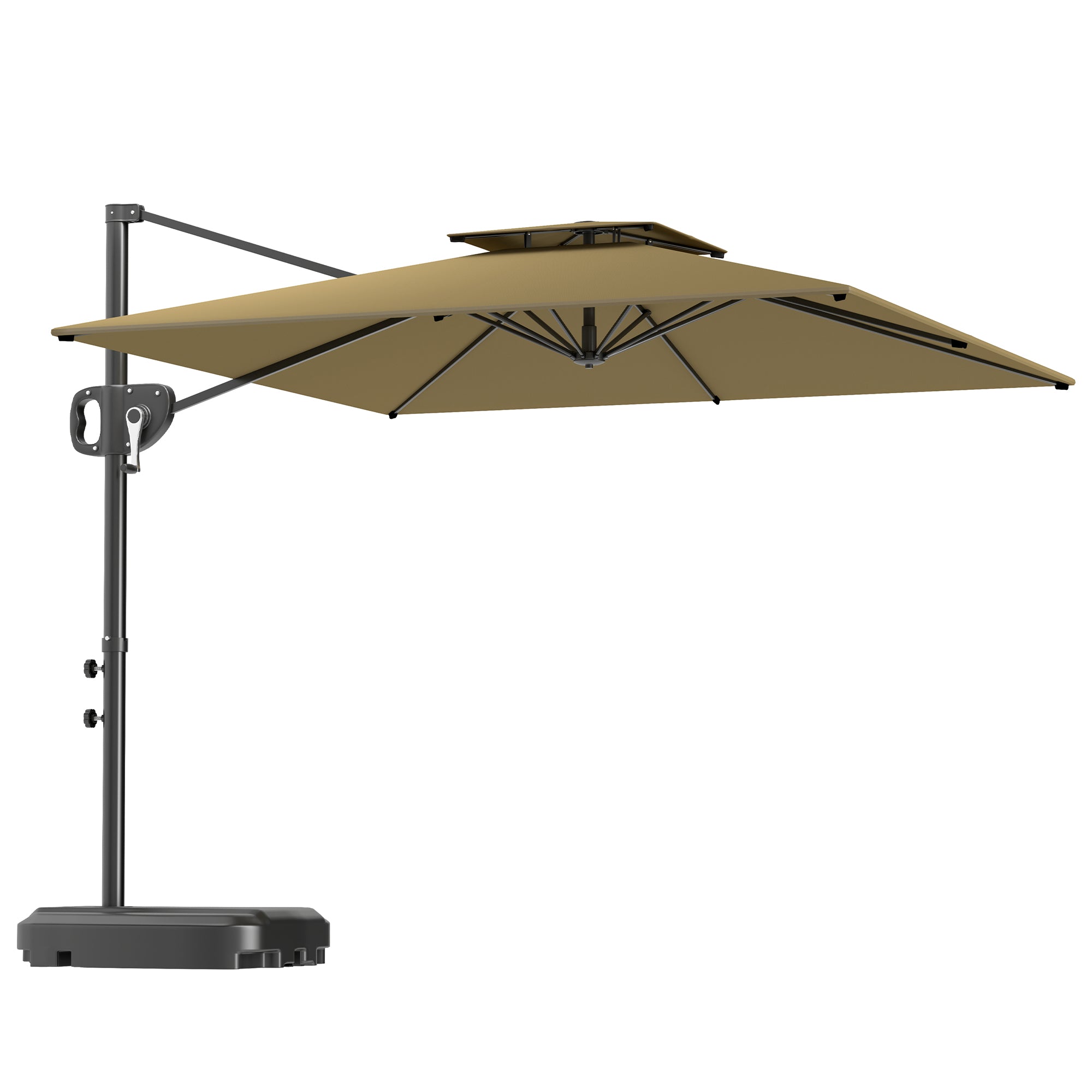 Outsunny 2.5x2.5m Cantilever Umbrella with Fillable Base, Crank Handle and Tilting Head, Khaki