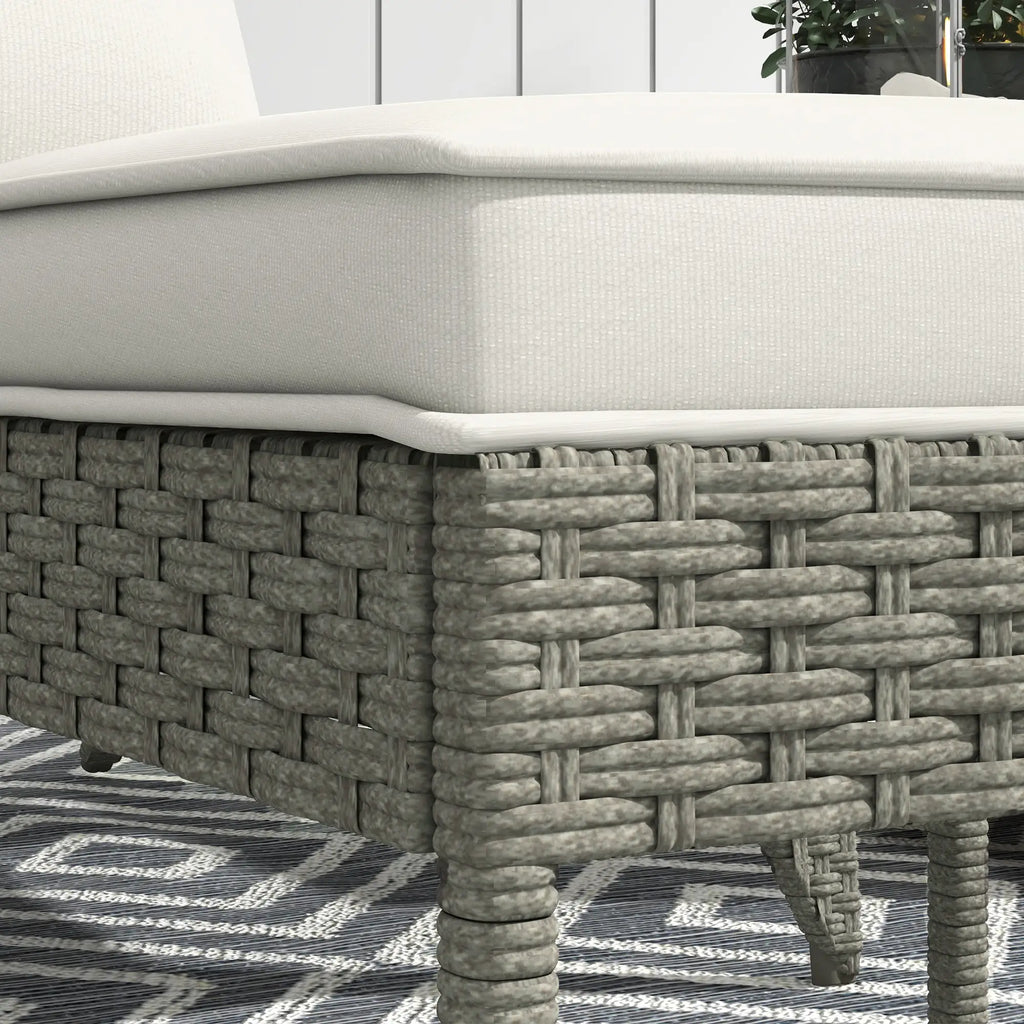 Garden Chair with Footrest and Padded Cushions, in Rattan and Steel, 64x82x89 cm, Grey and Cream