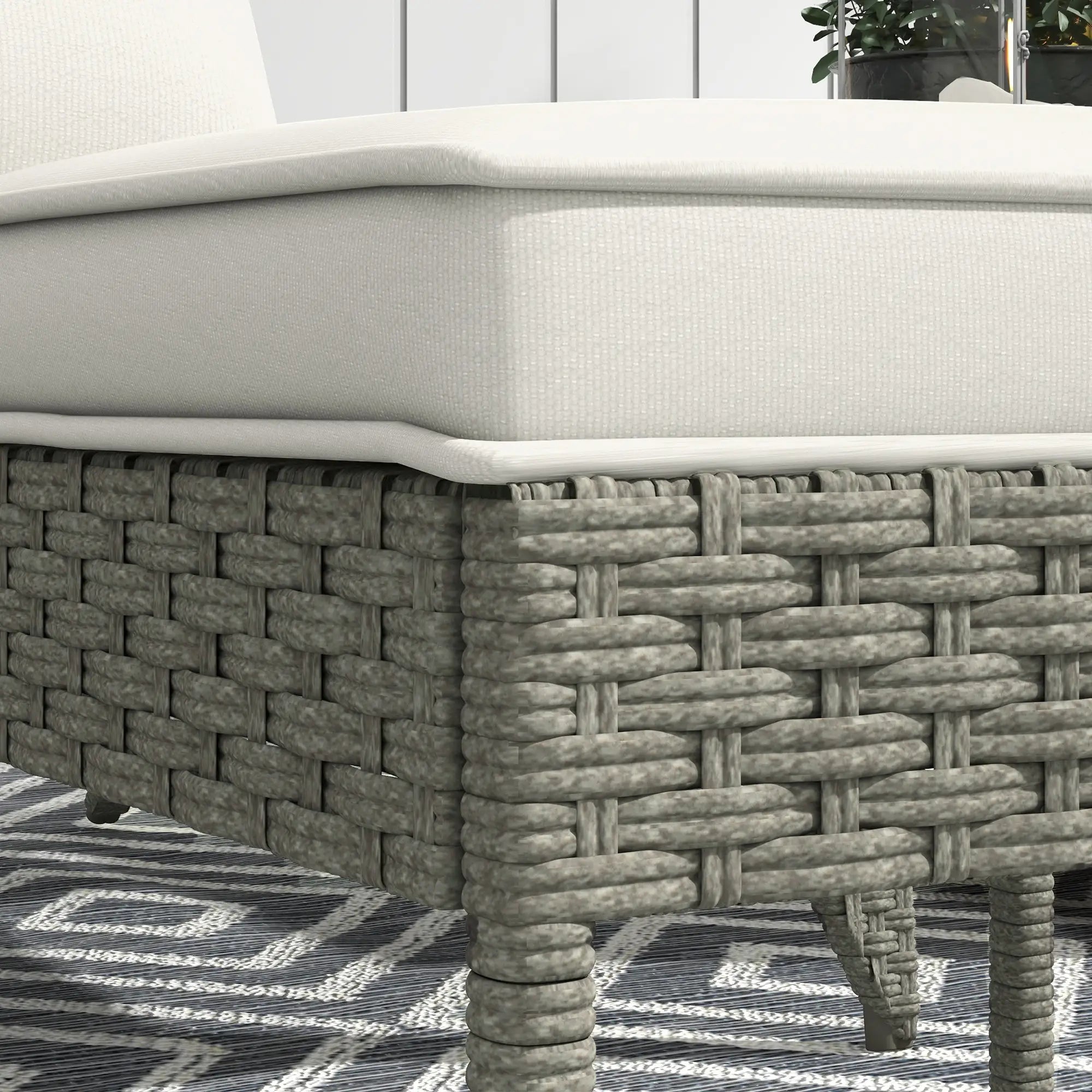 Garden Chair with Footrest and Padded Cushions, in Rattan and Steel, 64x82x89 cm, Grey and Cream