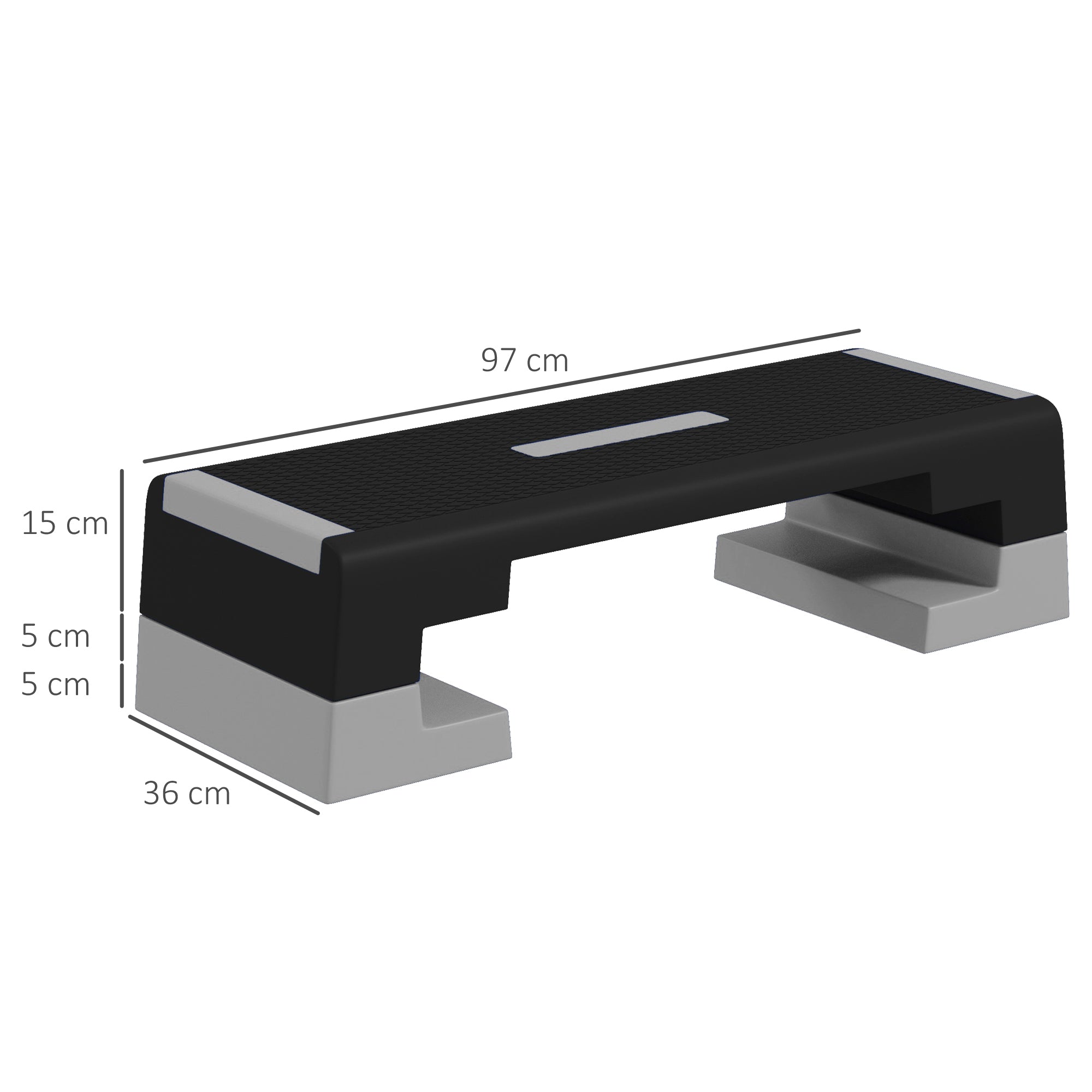 SPORTNOW Adjustable Height Stepper with Removable Steps and Non-Slip Bottom, in ABS, 97x36x15/20/25 cm, Gray - Borgè