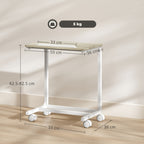 Adjustable Work Table with Tilting Top and 4 Wheels, in Wood and Metal, 55x36x62.5-82.5 cm, White and Oak