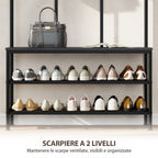 3-in-1 Hallway Coat Rack with 6 Hooks and Shoe Rack Bench, 91x36x180 cm, Black