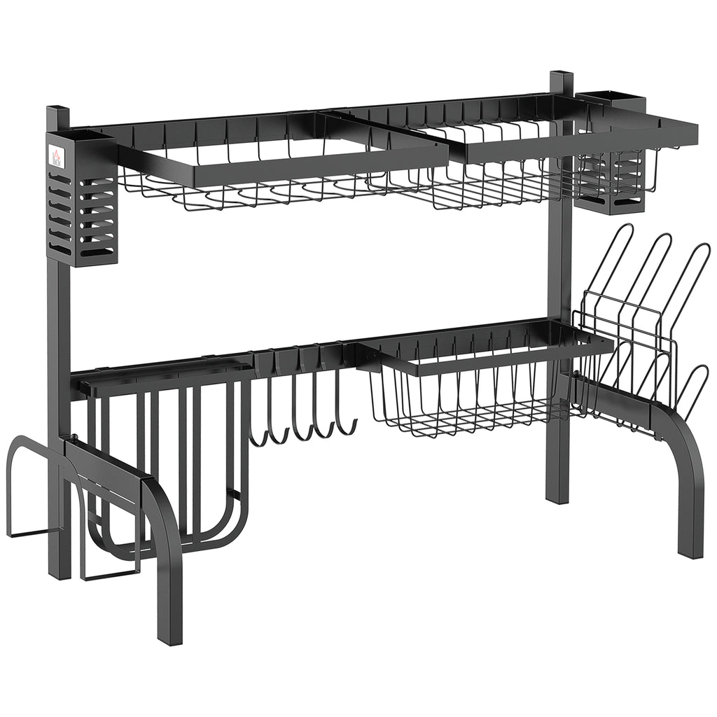 2-Tier Modular Sink Dish Drainer with Non-Slip Feet, Steel, 65x31.5x52.5 cm, Black