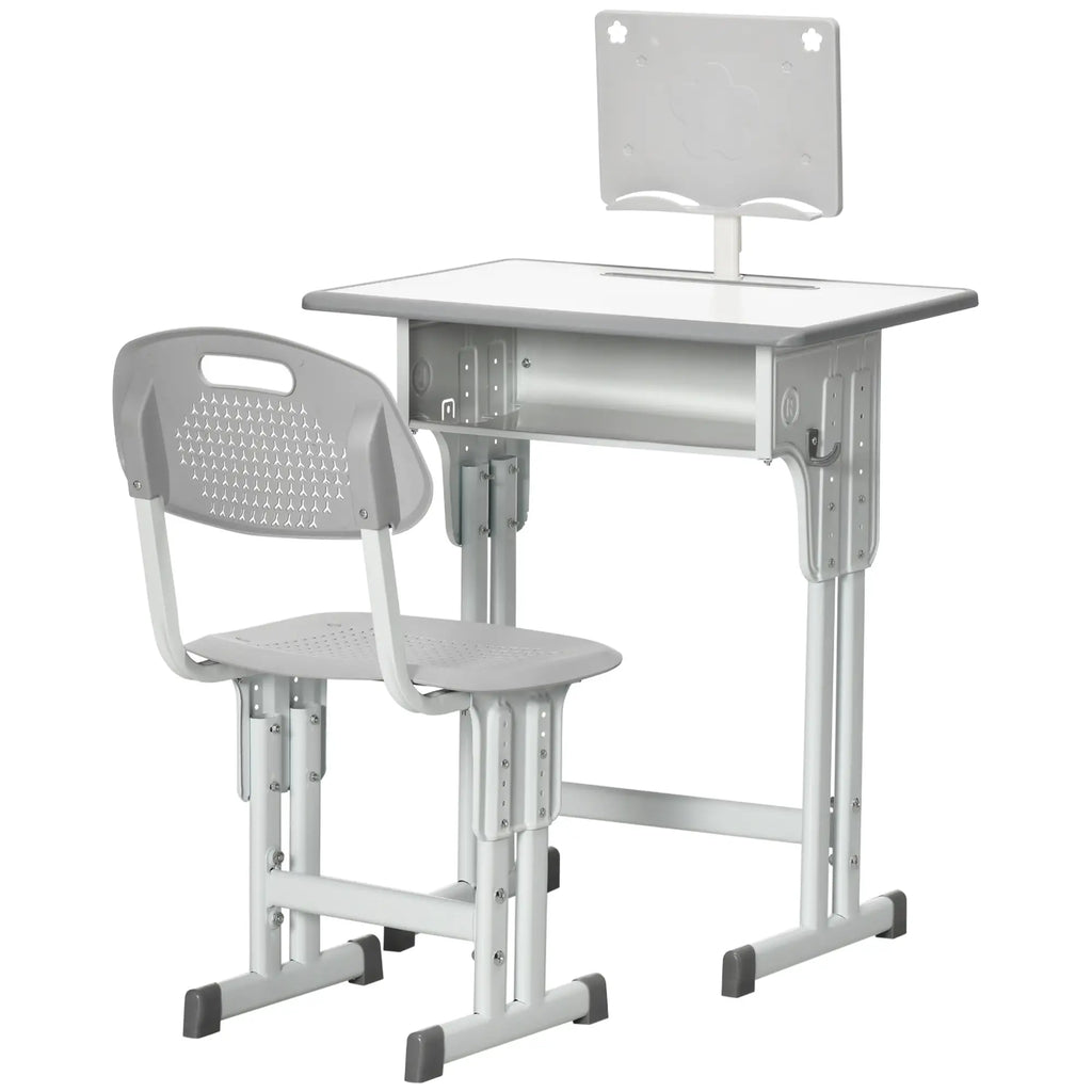 School Desk with Height-Adjustable Chair and Light for Children 6-12 Years, Steel and MDF, Grey