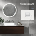 Bathroom Mirror with Adjustable LED Lights, Touch Control and Anti-Fog Design, Ø60 cm
