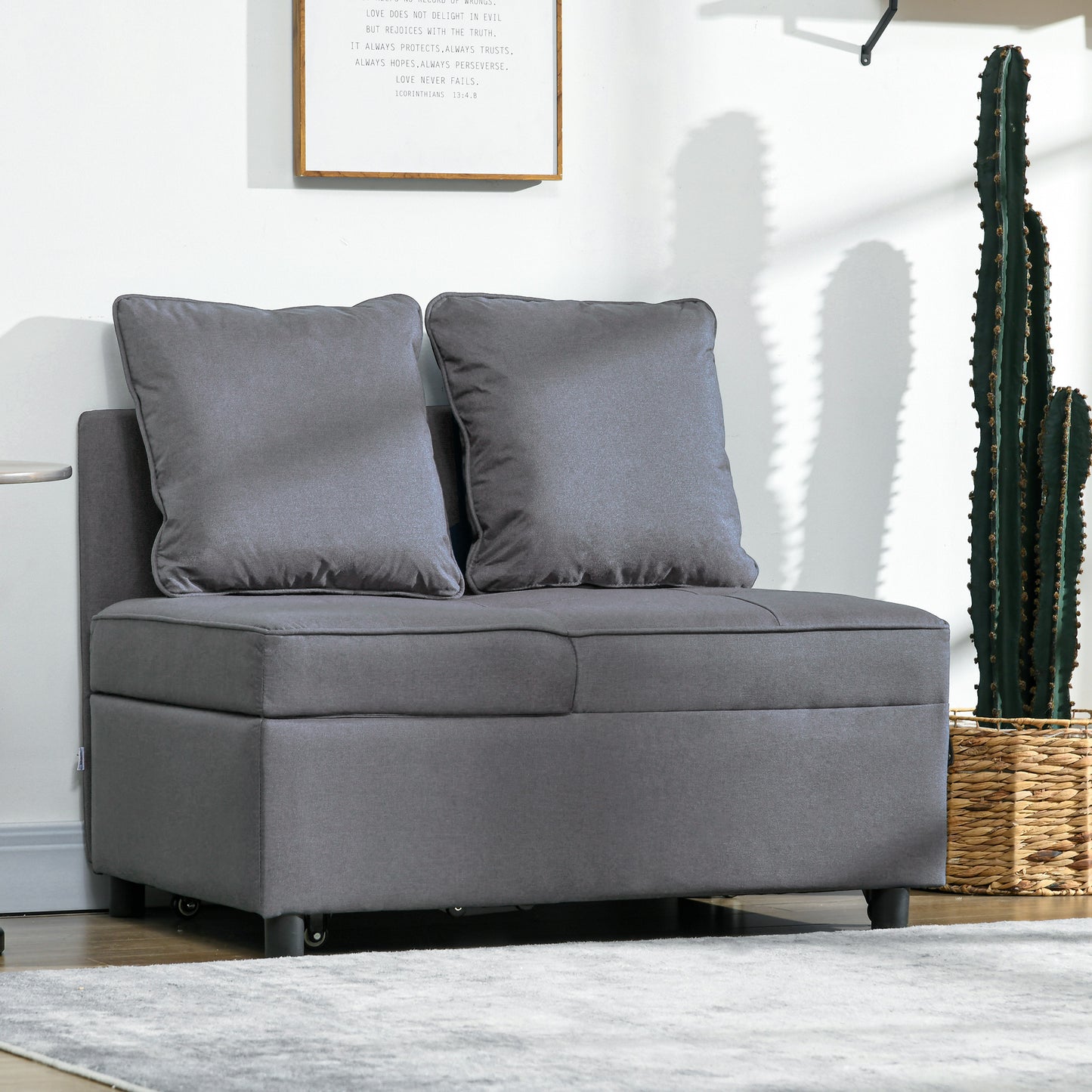 3 in 1 Reclining Armchair Bed in Linen and Wood Effect Fabric, 98x69x65 cm, Dark Grey