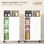 HOMCOM Space-Saving Bathroom Cabinet with Wheels, 3 Drawers and 5 Compartments with Adjustable Shelves, 20x40x80 cm, White