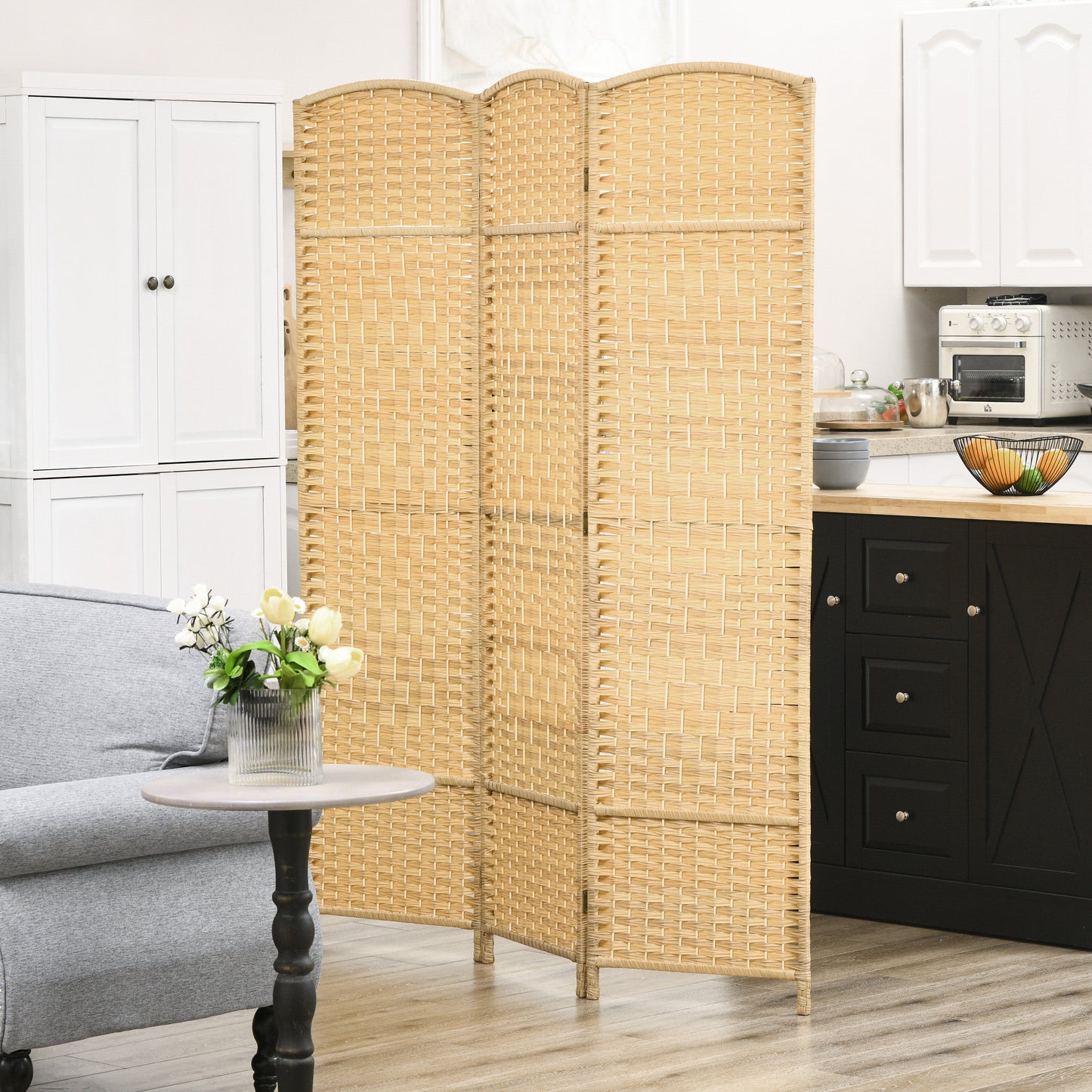 3-Panel Folding Screen for Indoors Freestanding and Woven, 135x180 cm, Wood color