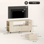 42" TV Stand with Swivel Wheels and Brake, Adjustable Shelves and Drawers, 102x34.5x48.5 cm, Wood
