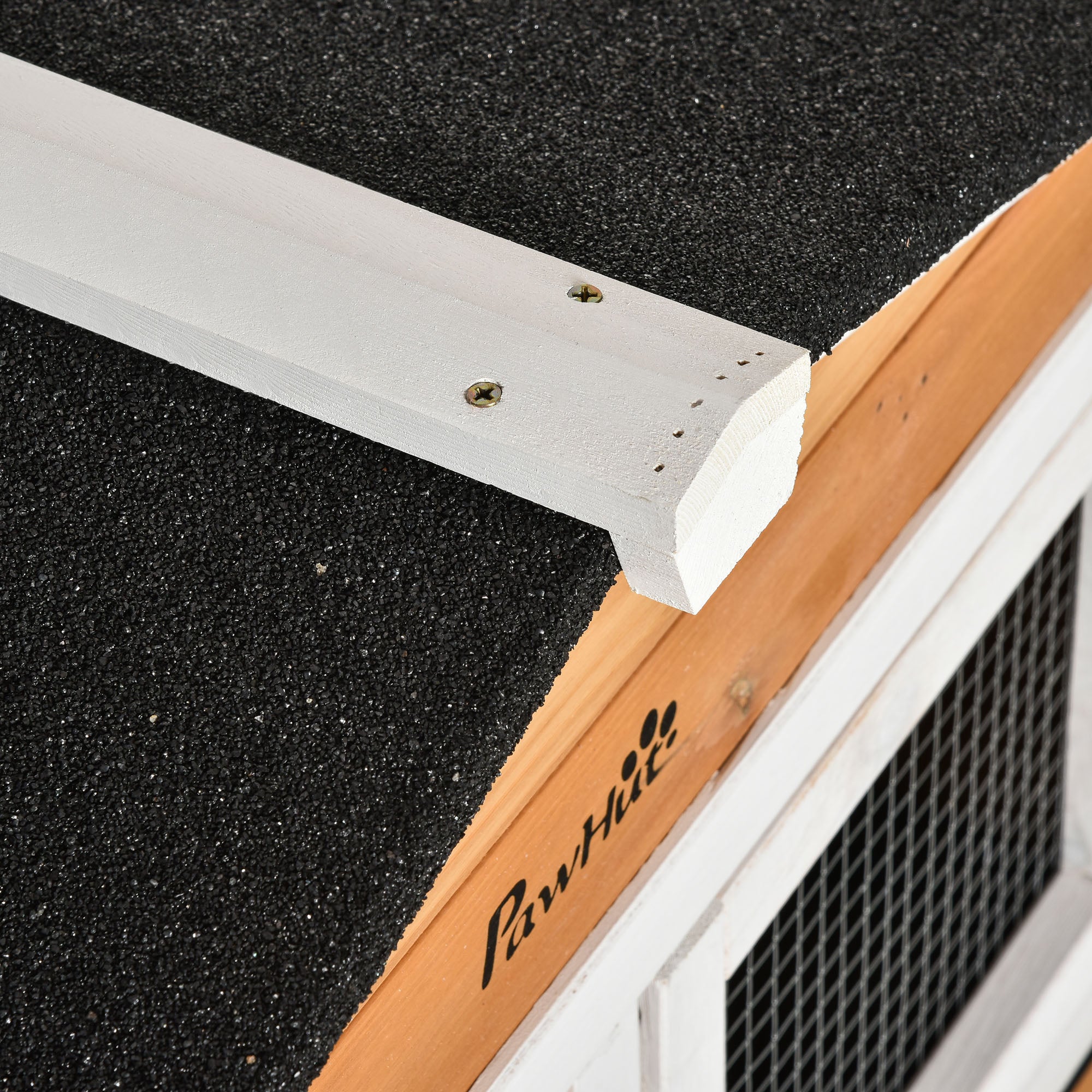 2-Tier Rabbit Hutch with Protective Net, Made of Wood, Metal and Tar, 157.4x53x99.5 cm, Yellow White and Black