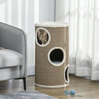3-Tier Cat House with Sisal Scratching Post and Plush, Ø38x70cm, Brown