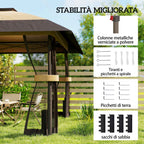 Outsunny 4x4m Folding Gazebo with 4 Side Mosquito Nets, Double Roof, and Sandbags, Khaki and Brown