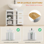 Under Sink Cabinet with U-Shaped Cutout, Cabinet with 3 Drawers, Soft-Close, 70x30x65 cm, White