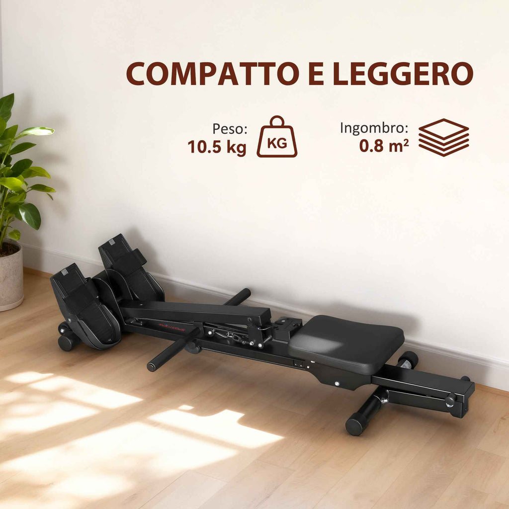 SPORTNOW Folding Rowing Machine with LCD Monitor and Padded Seat, Elastic Resistance, 150 kg Capacity