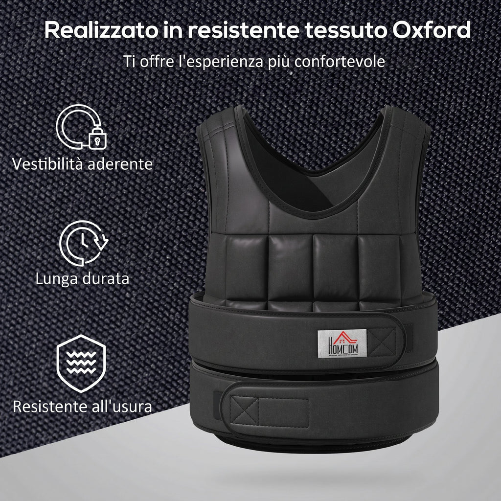HOMCOM Unisex Weighted Vest 10kg, 38 Individual Weights, Padding, Velcro Closures, Black