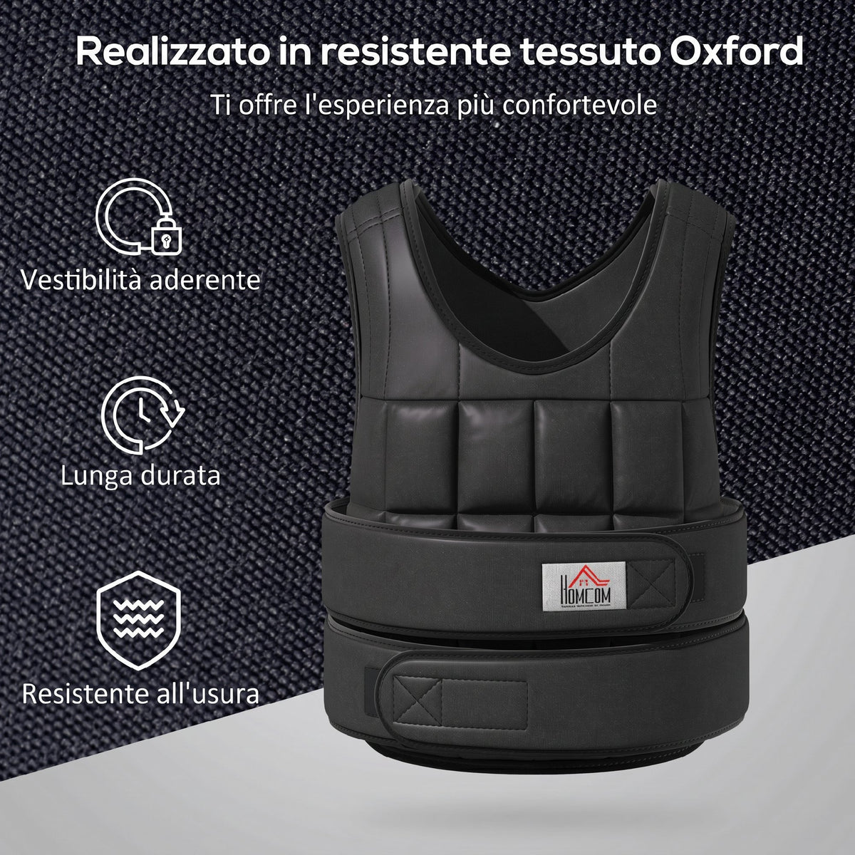 HOMCOM Unisex Weighted Vest 10kg, 38 Individual Weights, Padding, Velcro Closures, Black