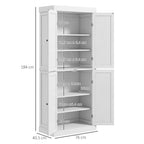 Tall Kitchen Cabinet with 6 Adjustable Shelves and 2 Wooden Doors, 76x40.5x184 cm, White
