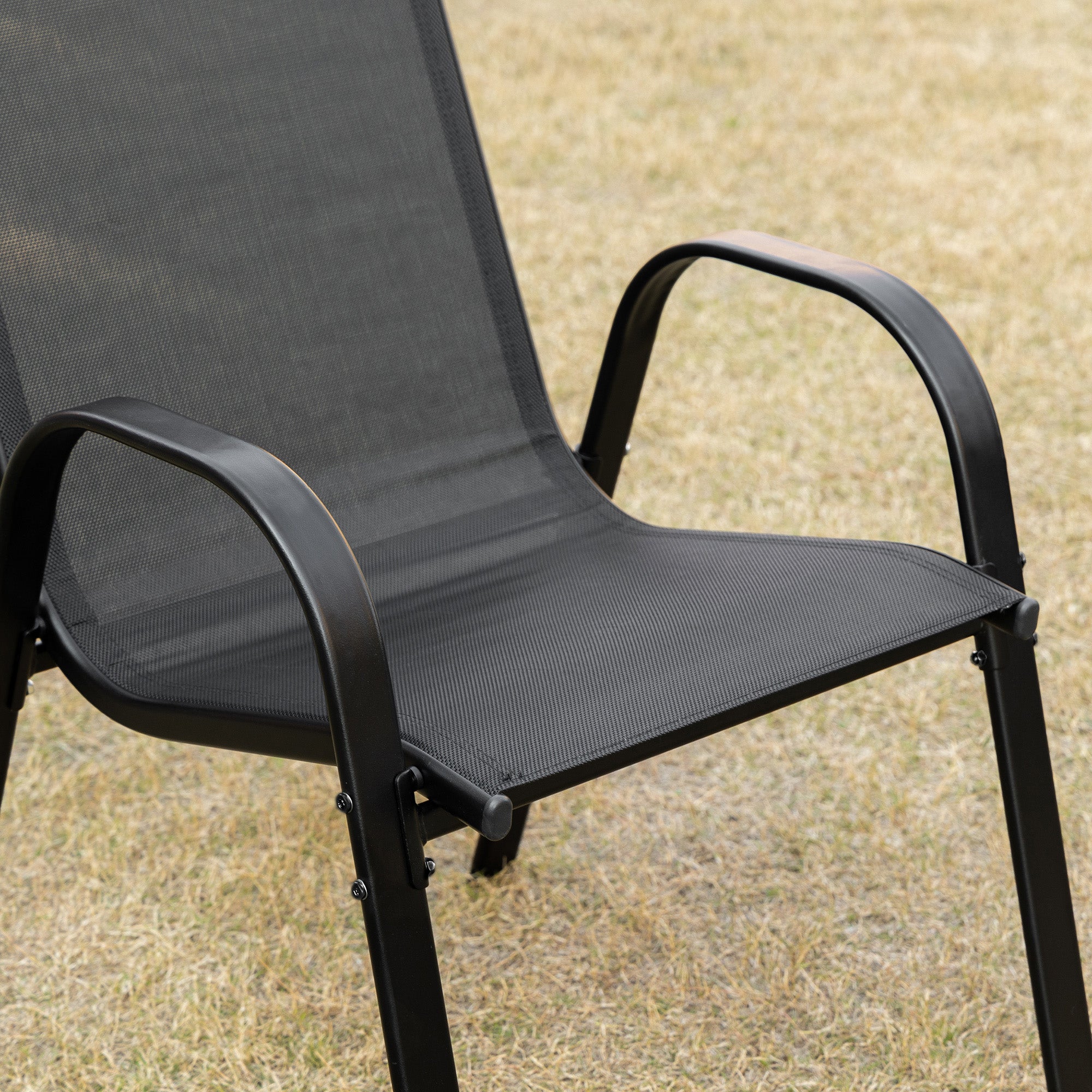 Garden Chairs Set of 4 Pieces with Armrests, in Metal and Breathable Fabric, 70x54x90cm, Black