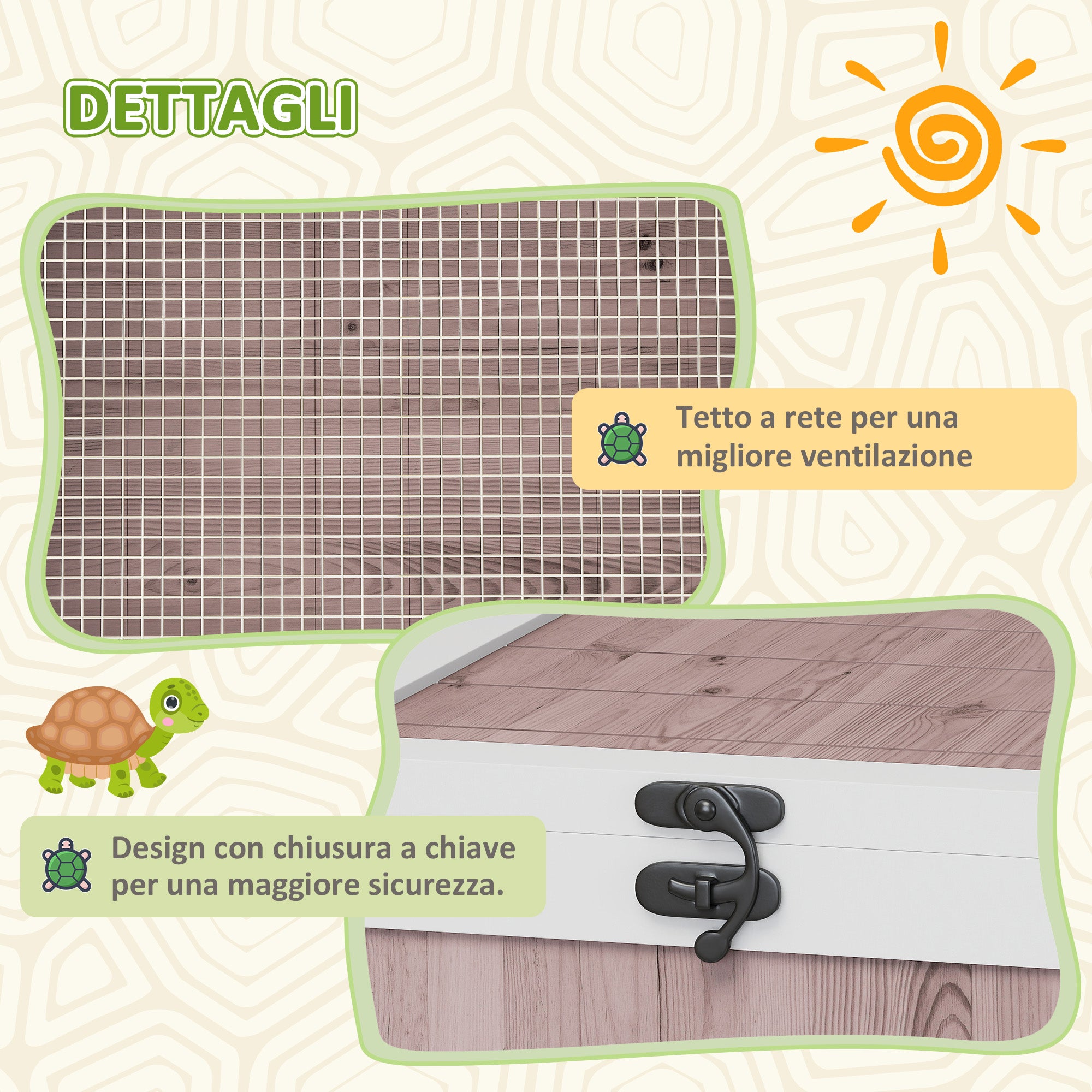 PawHut Wood Tortoise House with Opening Panel and 2 Separate Spaces, Light Brown