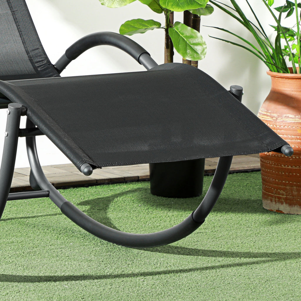 Outsunny Waterproof Outdoor Zero-Gravity Rocking Deck Chair with Headrest, 155x61x88 cm, Black - Borgè