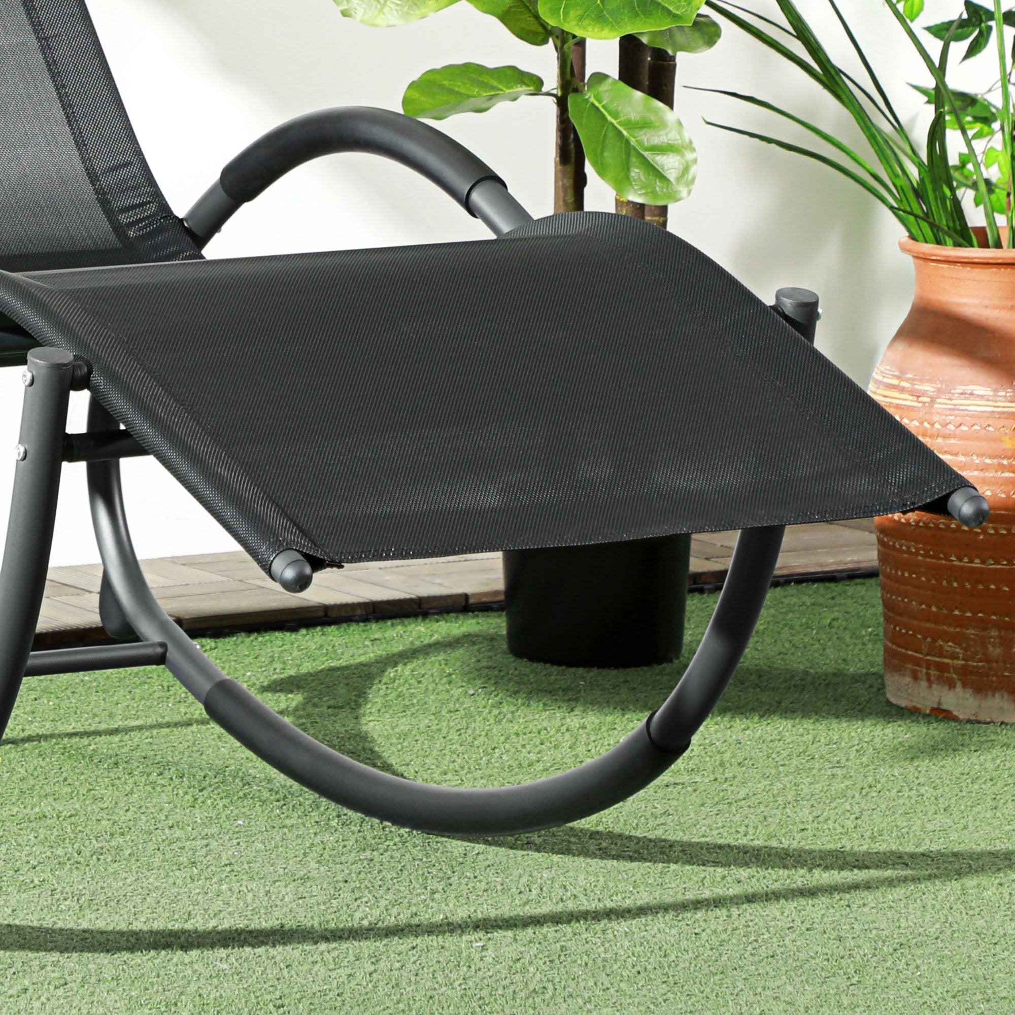 Outsunny Waterproof Outdoor Zero-Gravity Rocking Deck Chair with Headrest, 155x61x88 cm, Black - Borgè